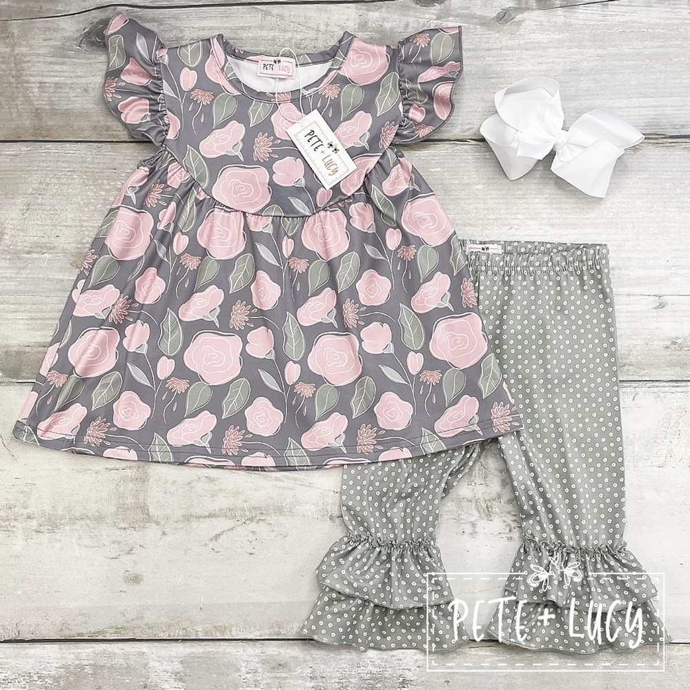 Little girls Pete and Lucy matching capri set